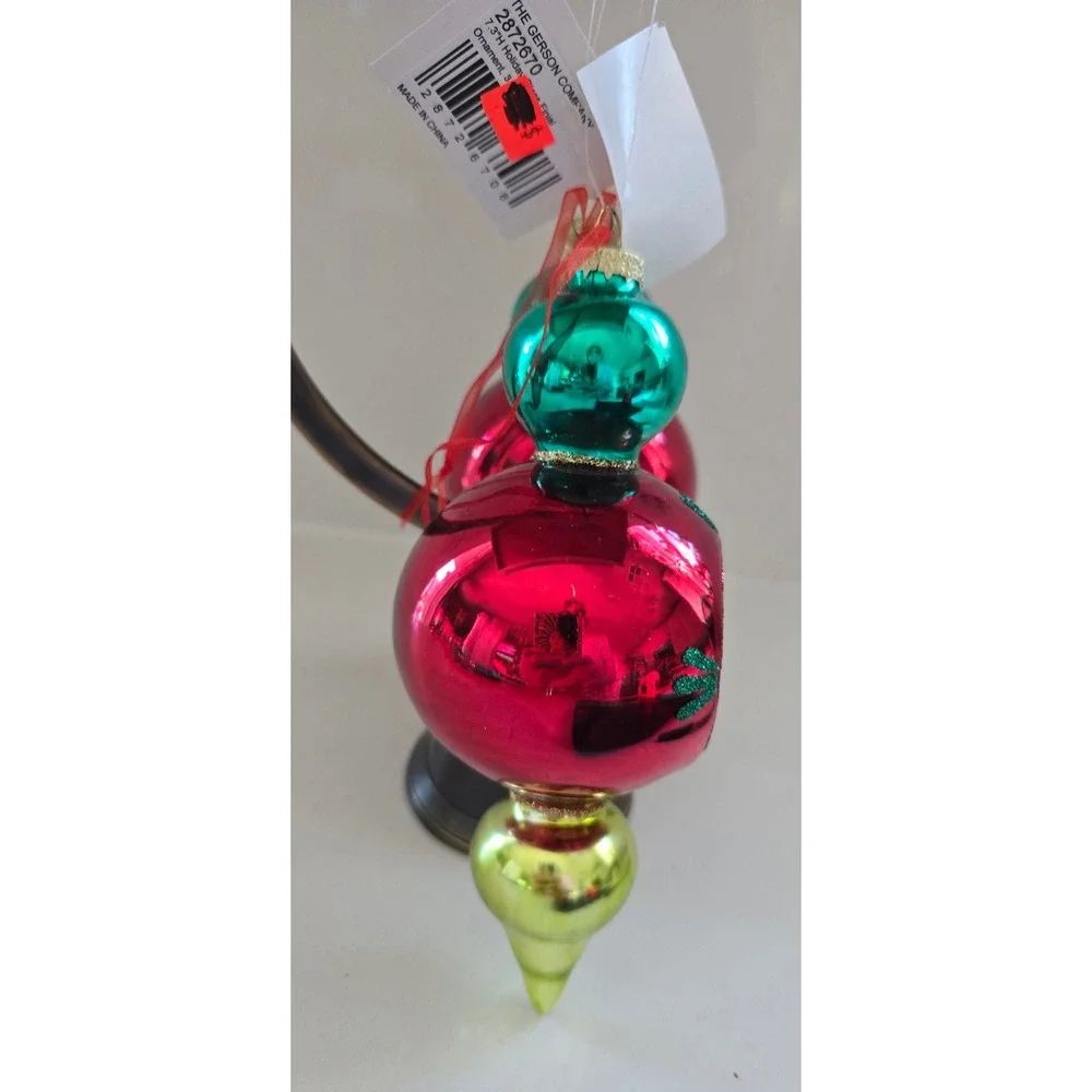 The Gerson Co Set of 2 Red Green Gold Glass Reflector Finial Ornaments 7 in New
